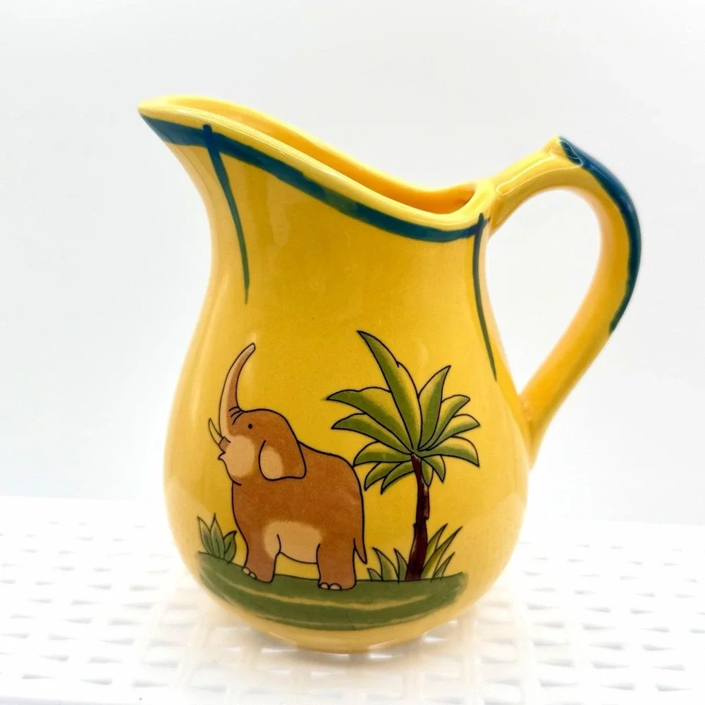 Vintage Pottery Barn Safari Creamer & Sugar Bowl Set Yellow Animals Jungle